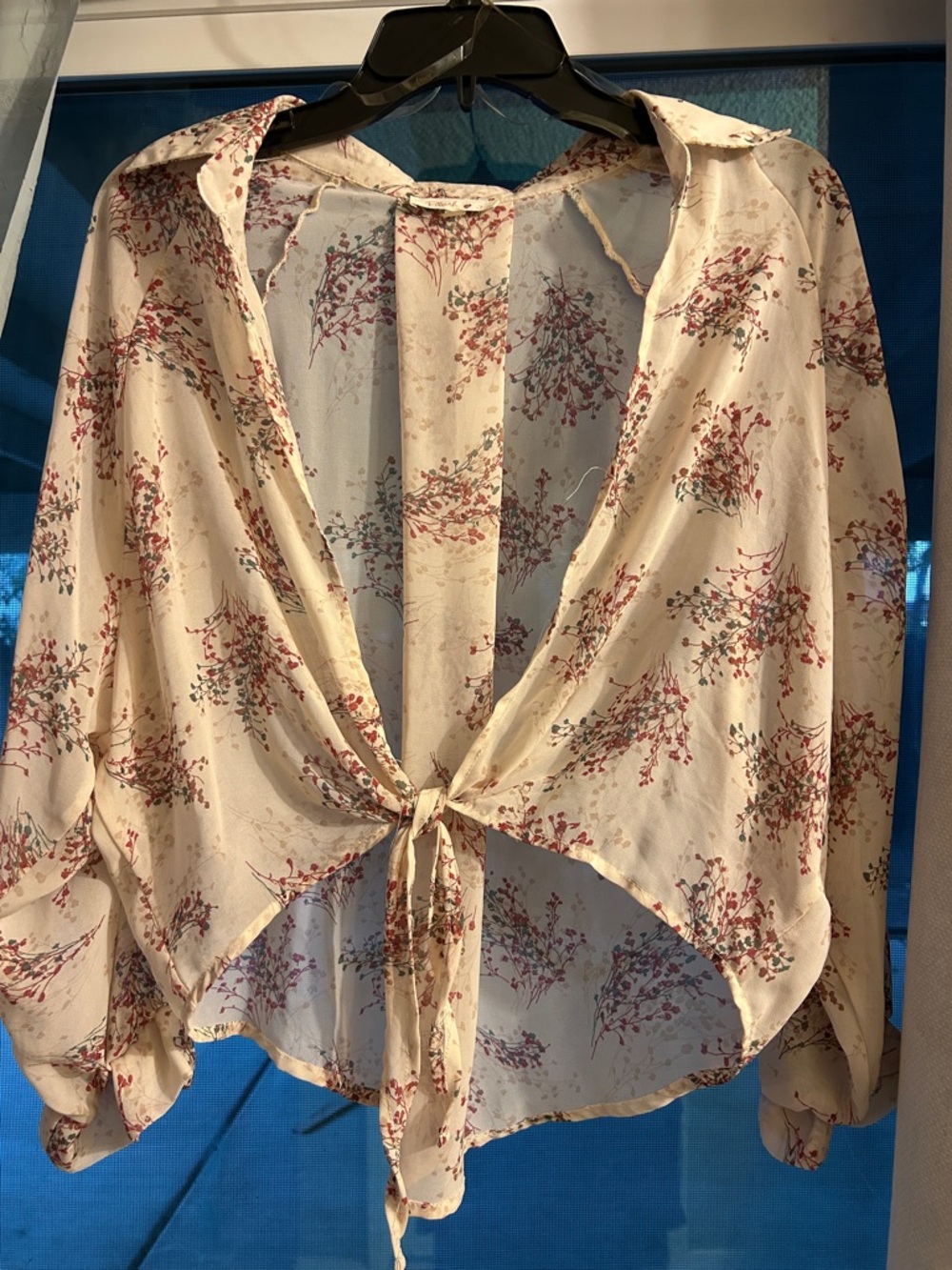 Blush Cream Floral Tie-Front Blouse